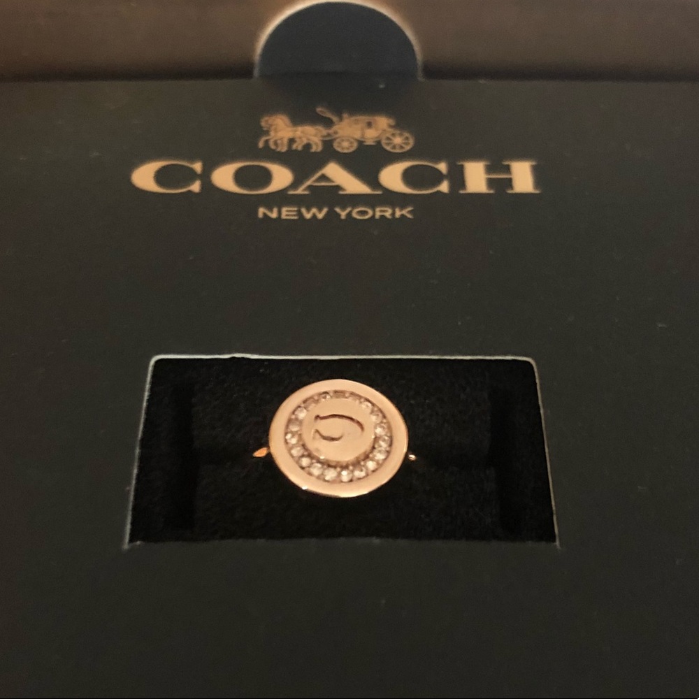 Coach Rose Gold Pave Logo Ring - size 6